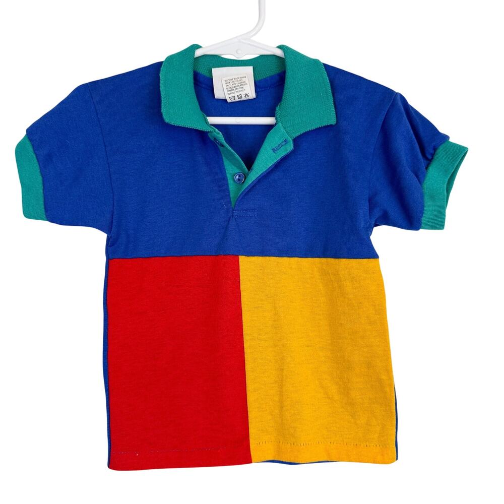 Vintage 90s Chipmunks Colorblock Polo Shirt Red Blue Yellow - Boys 4 4T